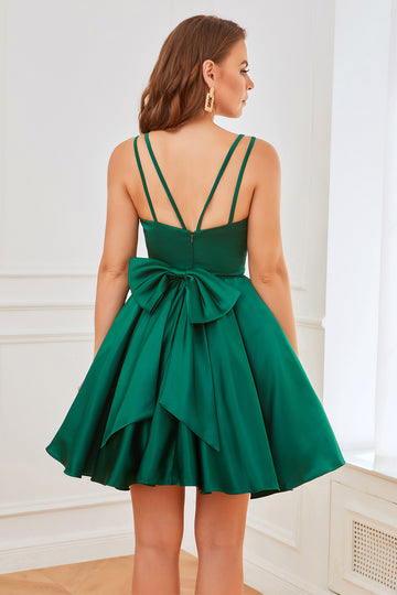 Green Satin Short Cocktail Dress